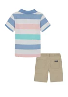 Boys 4-7 Multi Stripe Polo Shirt and Shorts Set