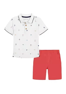 Boys 4-7 Sailboat Polo Shirt and Shorts Set