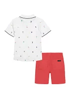 Boys 4-7 Sailboat Polo Shirt and Shorts Set