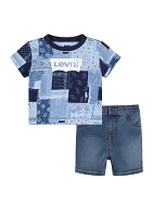 Boys 4-7 Allover Printed T-Shirt and Denim Shorts Set