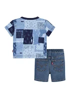 Boys 4-7 Allover Printed T-Shirt and Denim Shorts Set