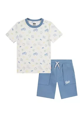 Boys 4-7 Printed Badges T-Shirt and Shorts Set