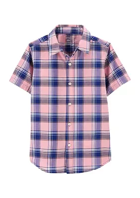 Boys 4-7 Short Sleeve Plaid Button Down Shirt