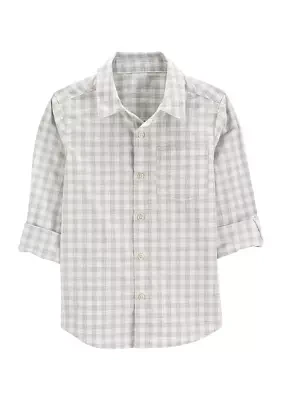 Boys 4-7 Gingham Printed Button Down Shirt