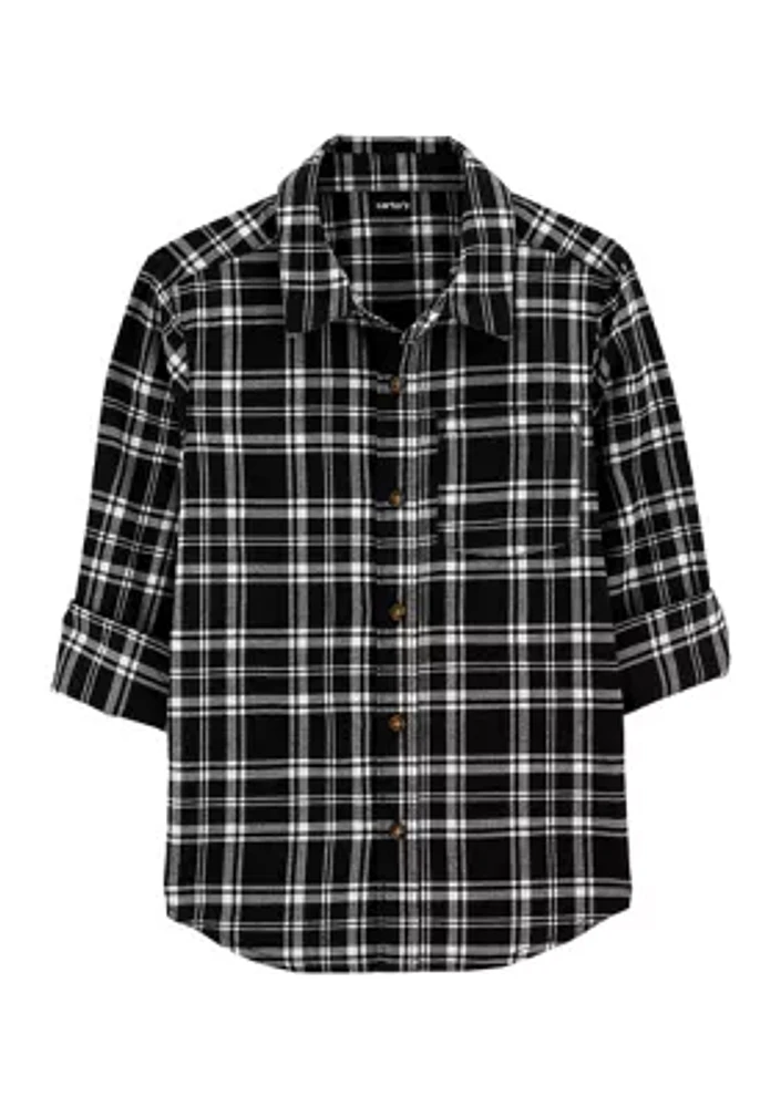 Boys 4-7 Plaid Printed Button Down Shirt