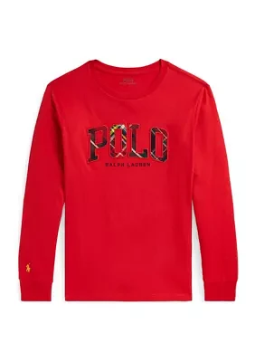 Boys - Plaid Logo Cotton Jersey Long Sleeve T-Shirt