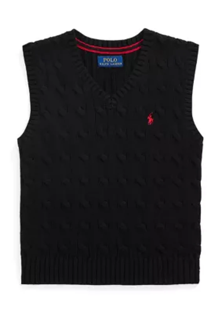 Boys - Cable Knit Cotton Sweater Vest