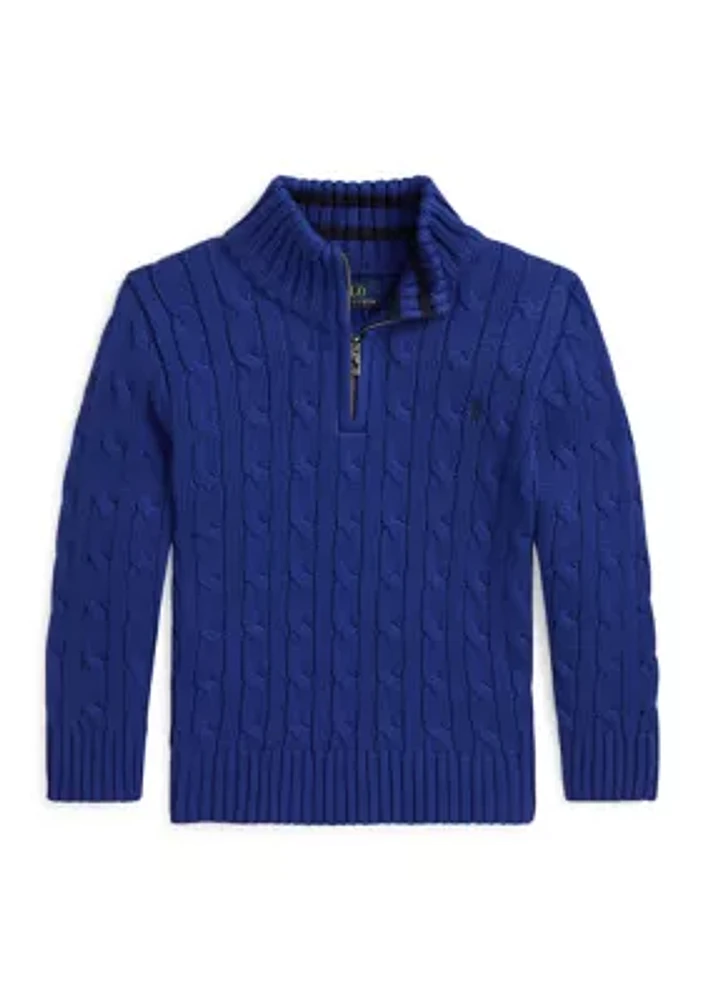 Boys - Cable-Knit Cotton 1/4 Zip Sweater