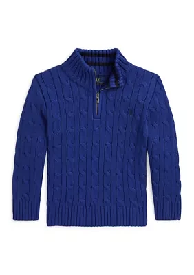 Boys - Cable-Knit Cotton 1/4 Zip Sweater