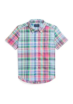 Boys 2-7 Plaid Cotton Poplin Short-Sleeve Shirt