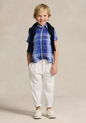 Boys 2-7 Plaid Linen Short Sleeve Shirt