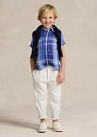 Boys 2-7 Plaid Linen Short Sleeve Shirt