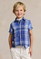 Boys 2-7 Plaid Linen Short Sleeve Shirt