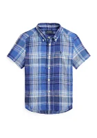 Boys 2-7 Plaid Linen Short Sleeve Shirt