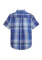 Boys 2-7 Plaid Linen Short Sleeve Shirt