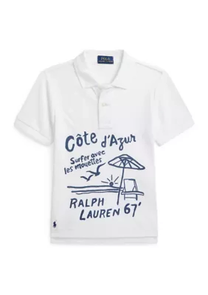 Boys - Embroidered Cotton Mesh Polo Shirt