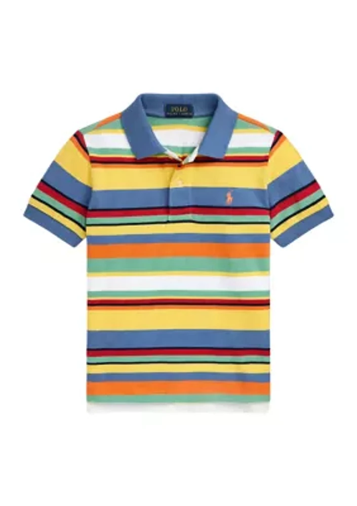 Boys - Striped Cotton Mesh Polo Shirt