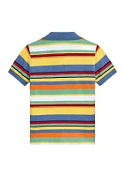 Boys - Striped Cotton Mesh Polo Shirt