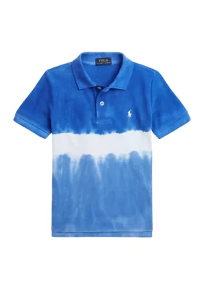 Boys - Tie Dye Cotton Mesh Polo Shirt