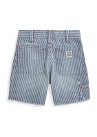 Boys - Indigo Striped Denim Carpenter Shorts