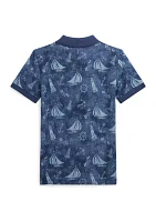 Boys - Nautical Printed Cotton Mesh Polo Shirt