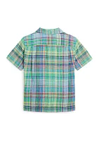 Boys - Plaid Linen Camp Shirt