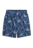 Boys - Nautical Printed Cotton Mesh Shorts