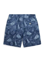 Boys - Nautical Printed Cotton Mesh Shorts