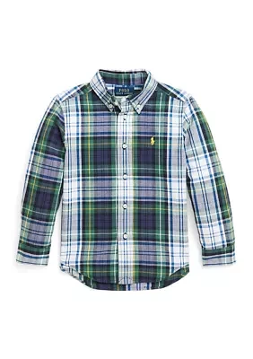 Boys - Plaid Brushed Cotton Oxford Shirt