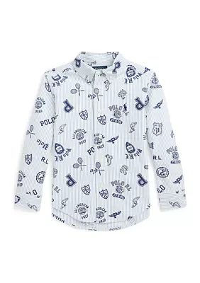 Boys - Striped Cotton Oxford Graphic Shirt