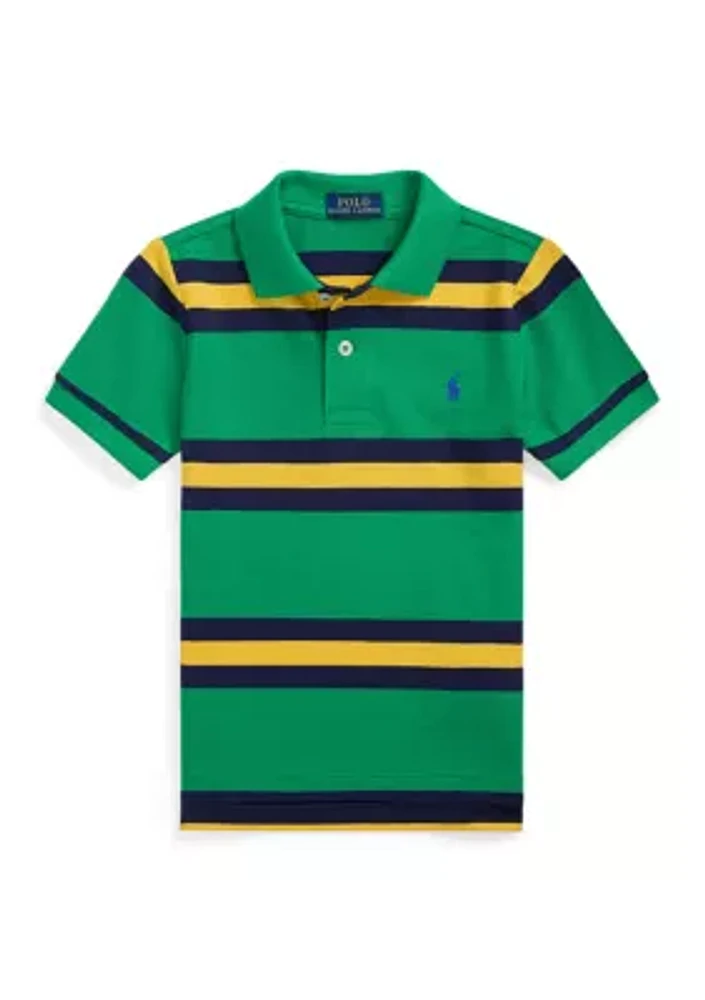 Boys - Striped Cotton Mesh Polo Shirt