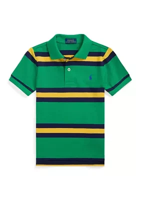 Boys - Striped Cotton Mesh Polo Shirt