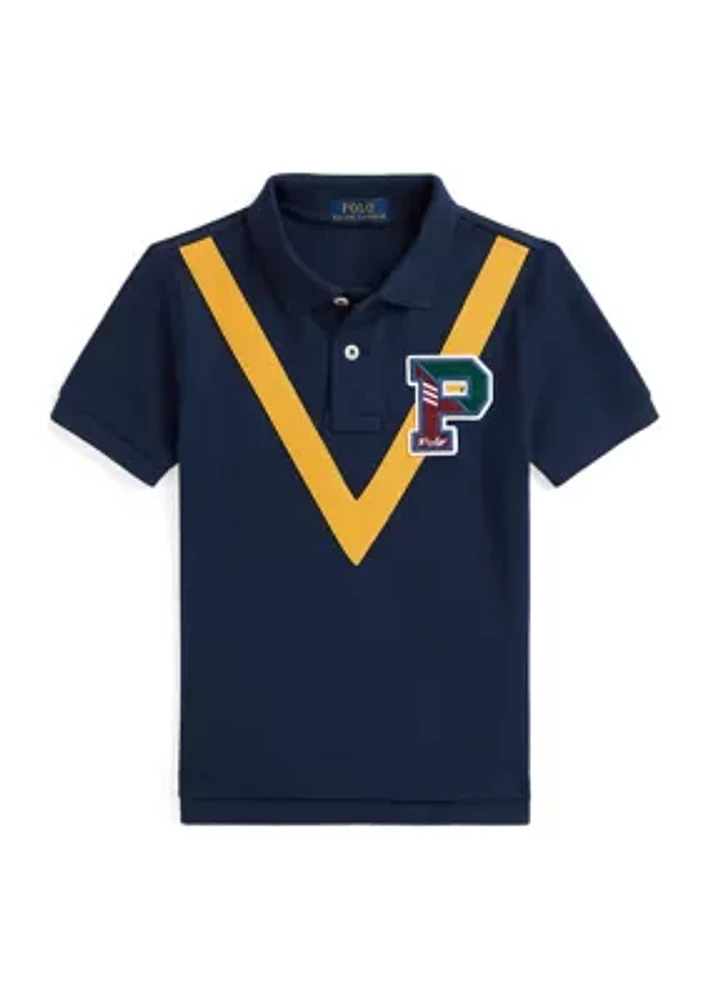 Boys - Cotton Mesh Letterman Polo Shirt