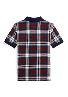 Boys - Plaid Cotton Mesh Polo Shirt