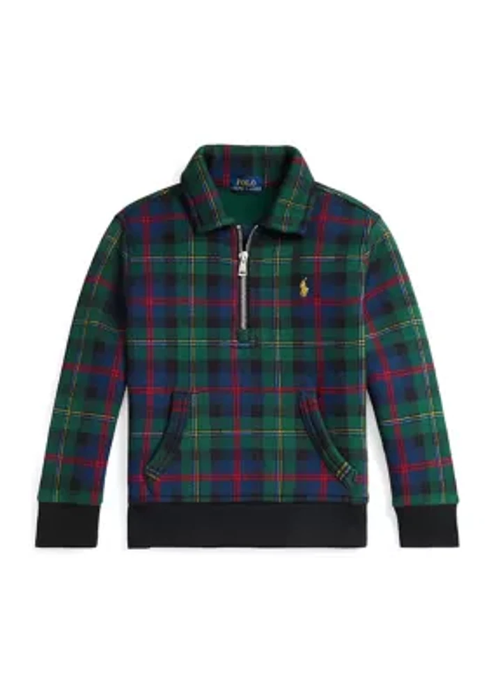 Boys - Plaid Fleece Collared Sweatshirt