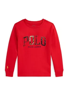 Boys - Plaid Logo Cotton Jersey Long Sleeve T-Shirt