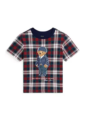 Boys - Polo Bear Plaid Cotton Jersey T-Shirt