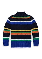 Boys - Striped Cotton 1/4 Zip Sweater