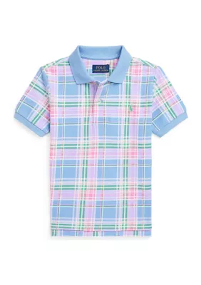 Boys 2-7 Plaid Printed Cotton Mesh Polo Shirt