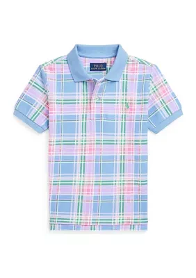 Boys 2-7 Plaid Printed Cotton Mesh Polo Shirt