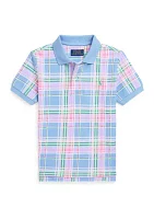 Boys 2-7 Plaid Printed Cotton Mesh Polo Shirt