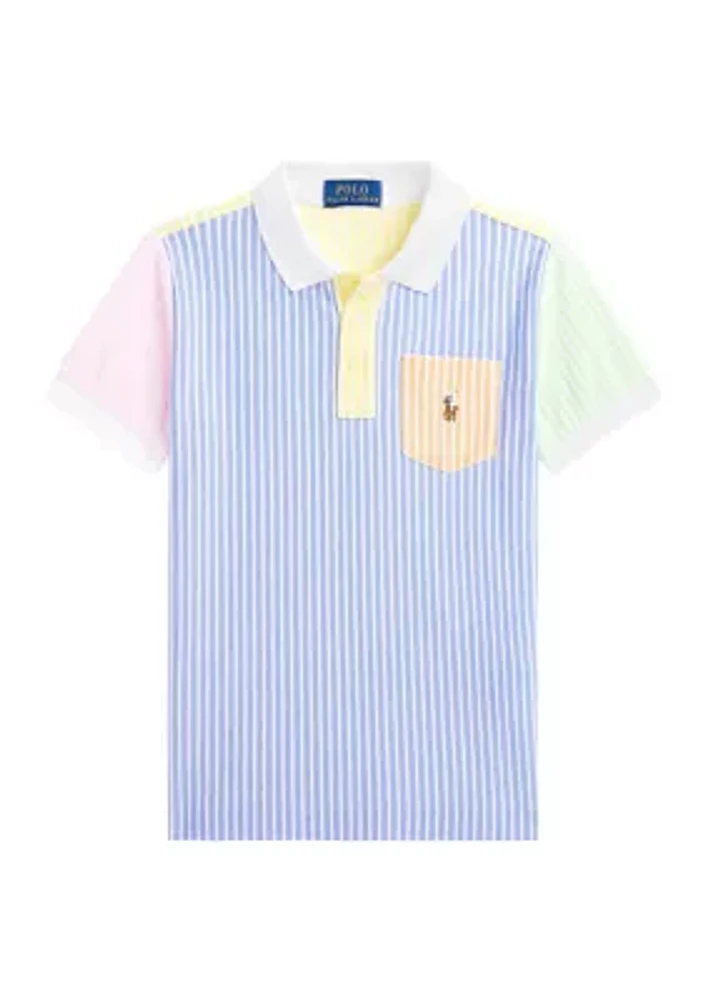 Boys - Striped Oxford Mesh Polo Shirt