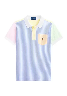 Boys - Striped Oxford Mesh Polo Shirt