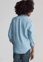 Boys 8-20 Indigo Cotton Chambray Shirt