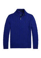 Boys - Cable-Knit Cotton 1/4 Zip Sweater