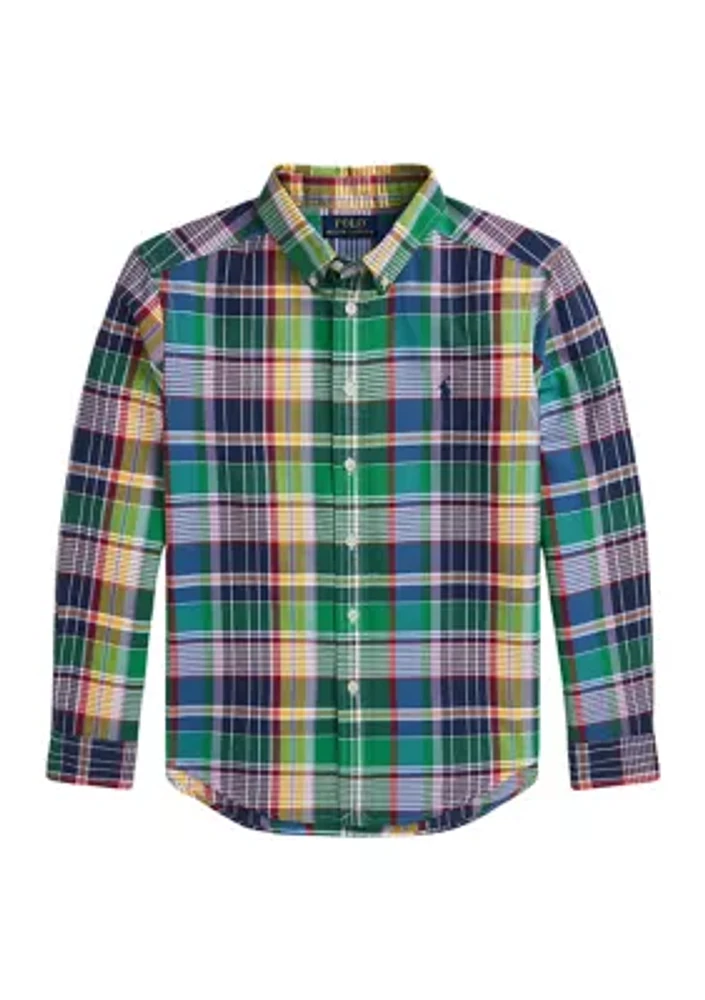 Boys 8-20 Plaid Cotton Oxford Shirt