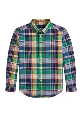 Boys 8-20 Plaid Cotton Oxford Shirt