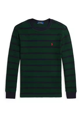 Boys - Striped Waffle Cotton Long Sleeve T-Shirt