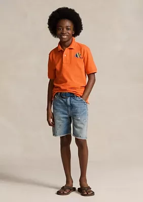 Boys 8-20 Fish Embroidered Cotton Mesh Polo Shirt