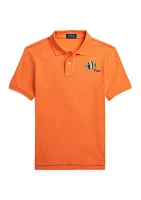 Boys 8-20 Fish Embroidered Cotton Mesh Polo Shirt